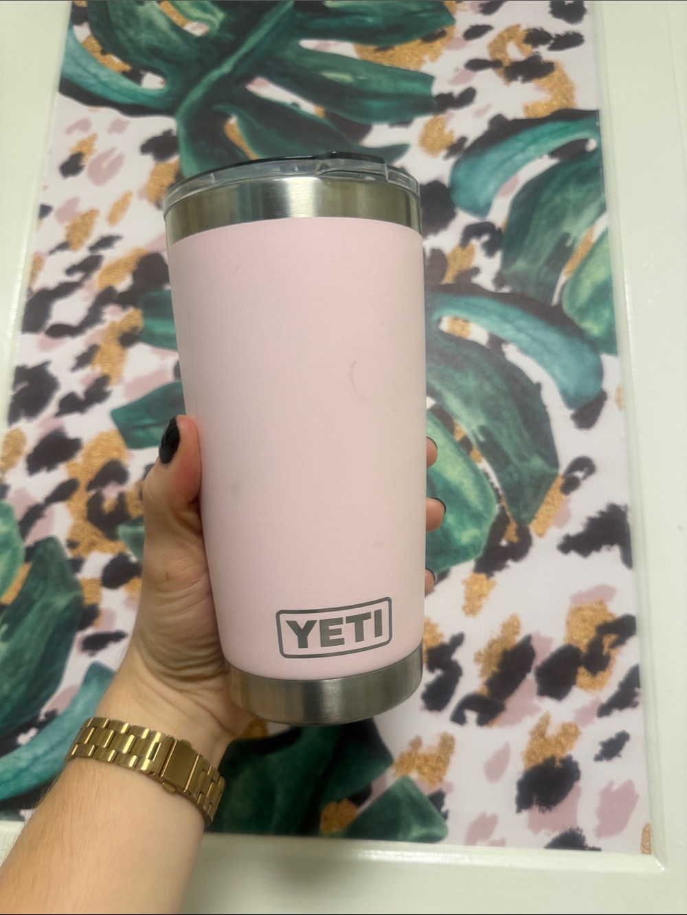 Yeti Pale Pink Stainless Steel Tumbler with Clear Lid - 20 oz